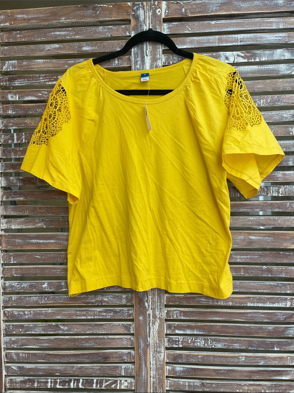 NWT Old Navy Bright Yellow Crochet Sleeve Tee